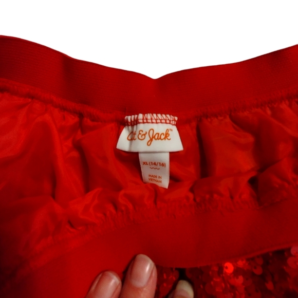 NWOT Cat & Jack red sequin skirt Size 14/16 elastic waist holiday dance - Picture 2 of 3